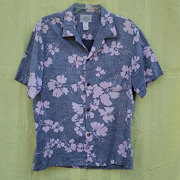 Men's Lightweight, Short Sleeved Chambray Floral Denim Button Down - Picture 1 of 7